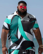 Load image into Gallery viewer, Men&#39;s Large Size Hawaiian Color Blocked Shirt and Shorts Two Piece Set