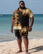 Load image into Gallery viewer, Men&#39;s Large Size Hawaiian Pattern Art Color Block Shirt and Shorts Two-piece Set