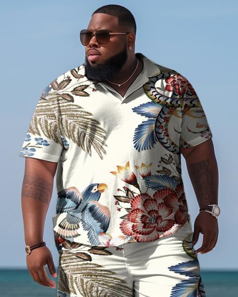 Men's Plus Size Hawaiian Art Floral Shirt Shorts Two Piece Set