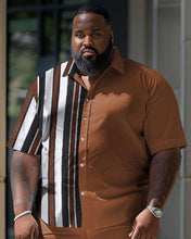 Load image into Gallery viewer, Men&#39;s Plus Size Vertical Stripe Printed Short Shirt Shorts Suit