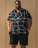 Men's Plus Size Casual Simple Line Print Short Sleeve Shirt Shorts Suit