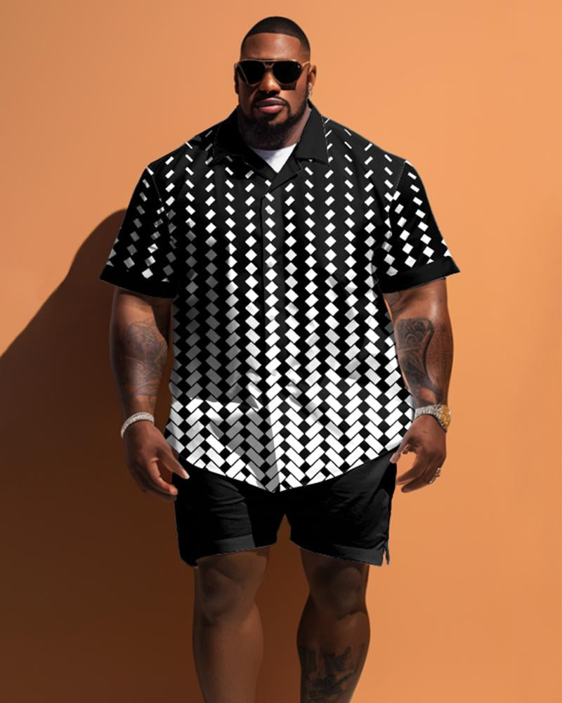 Men's Plus Size Simple Geometric Pattern Short Sleeve Shirt Shorts Set