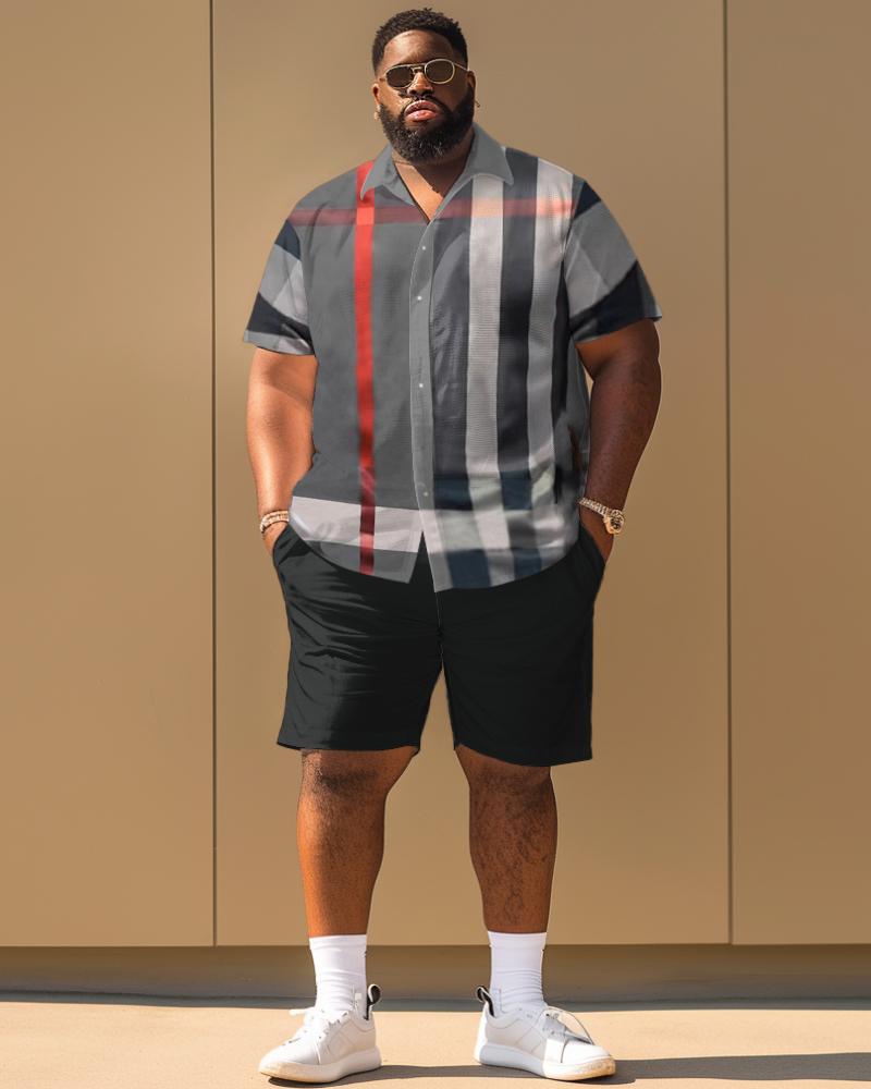 Men's Plus Size Classic Plaid Print Short Sleeve Shirt Shorts Set