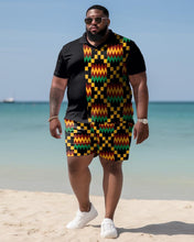 Load image into Gallery viewer, Black Ethnic Style Printed Large Casual Men&#39;s Short Sleeved Set