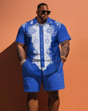 Load image into Gallery viewer, Men&#39;s Plus Size Simple Pattern Short Sleeve Shirt And Shorts Set