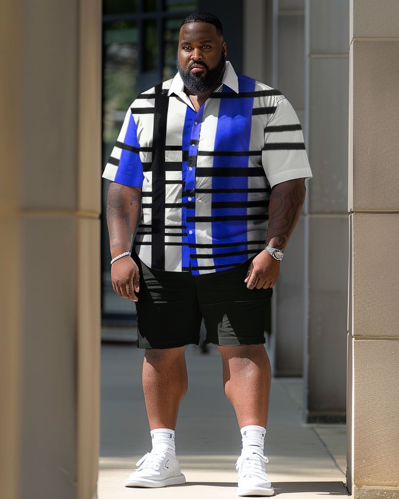 Men's Plus Size Striped Short Shirt Shorts Suit