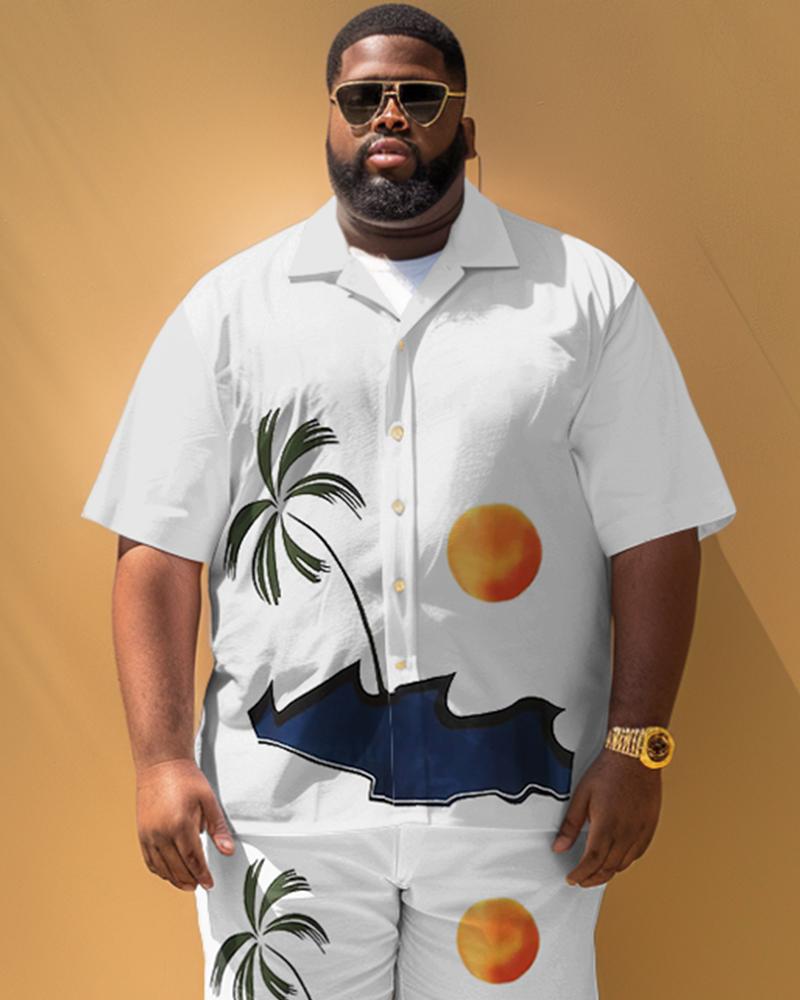 Men's Plus Size Hawaiian Coconut Print Short Sleeve Shirt Shorts Set