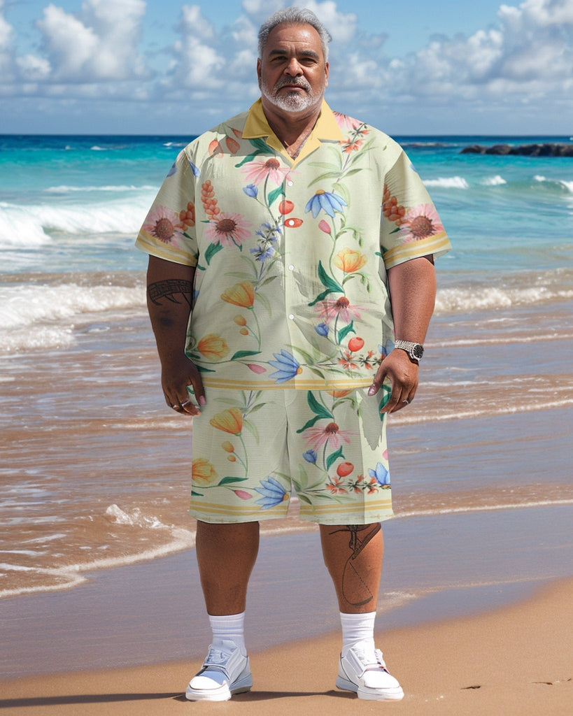 Men's Plus Size Hawaiian Resort Short Sleeve Shirt and Shorts Set 017