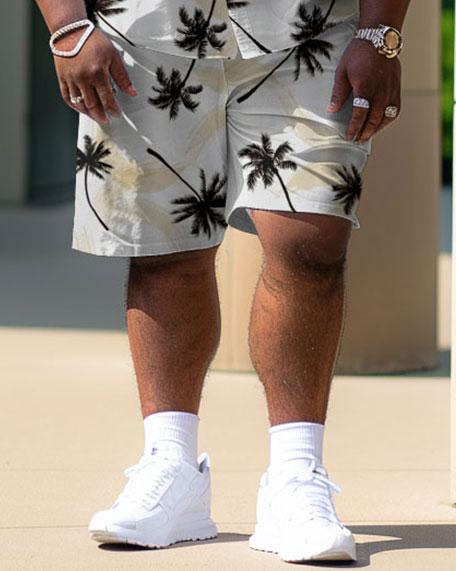 Men's Large Size Tropical Print Short Shirt Shorts Suit