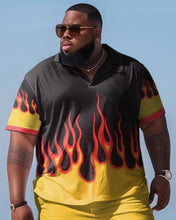 Load image into Gallery viewer, Men&#39;s Plus Size Beach Hawaiian Yellow Flame Print Two-Piece Set