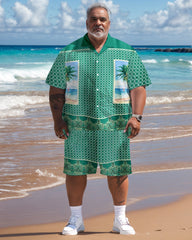 Men's Plus Size Hawaiian Resort Short Sleeve Shirt and Shorts Set 015