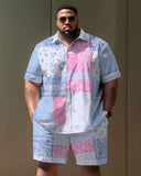 Men's Plus Size Casual Vacation Retro Pattern Short Sleeve Shirt Shorts Suit