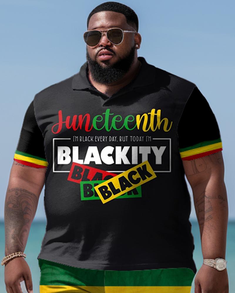 Black History Month Color Block Print Large Men's Polo Short Sleeve Set