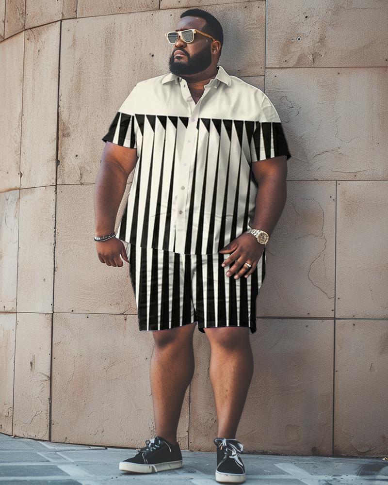 Men's Plus Size Striped Short Shirt Shorts Set