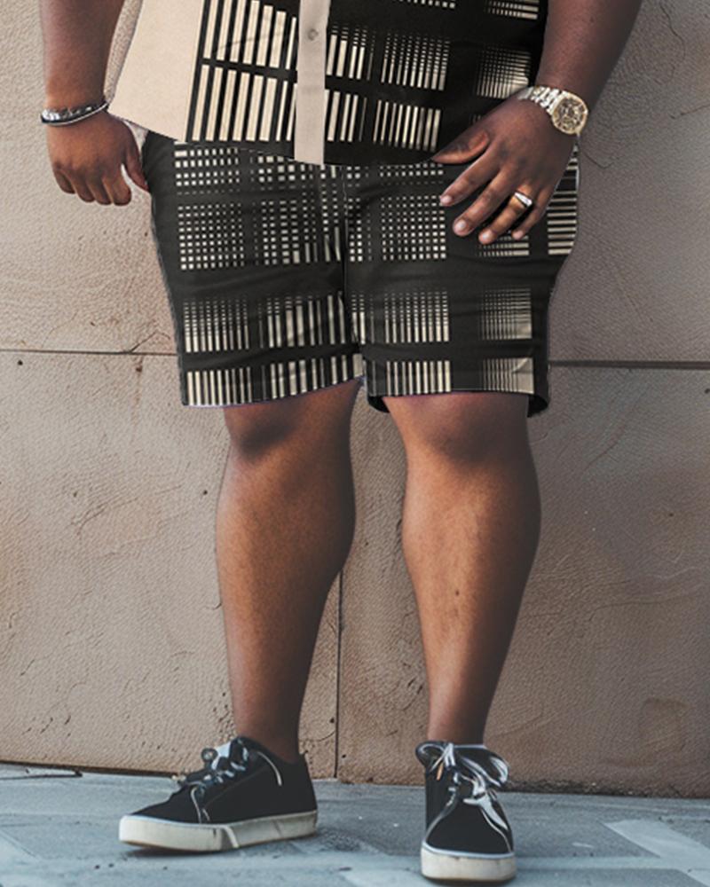 Men's Plus Size Plaid Short Shirt And Shorts Set