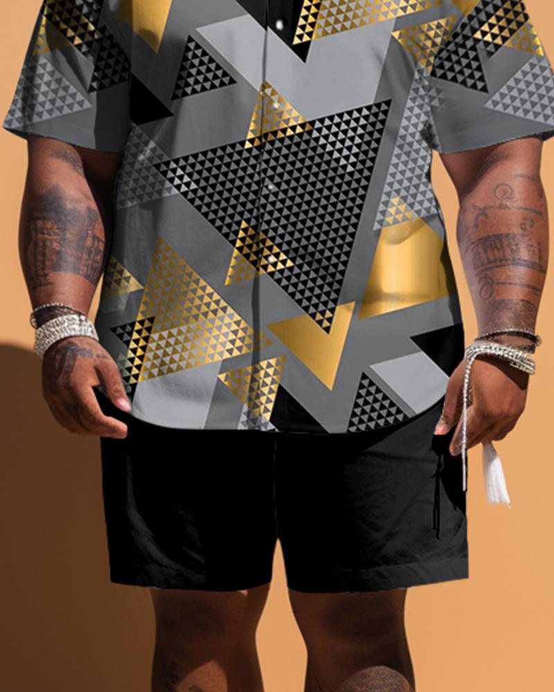 Men's Plus Size Geometric Print Short Sleeve Shirt Shorts Set