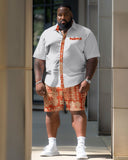 Men's Plus Size Random Geo Print Short Shirt Shorts Suit