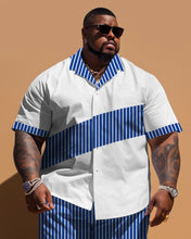 Load image into Gallery viewer, Men&#39;s Plus Size Striped Patchwork Short Sleeve Shirt Shorts Set