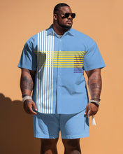 Load image into Gallery viewer, Men&#39;s Plus Size Simple Striped Short Sleeve Shirt And Shorts Set