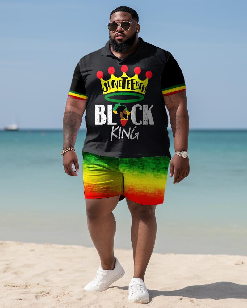 Black History Month Letter Printed Large Casual Men's Short Sleeved Set