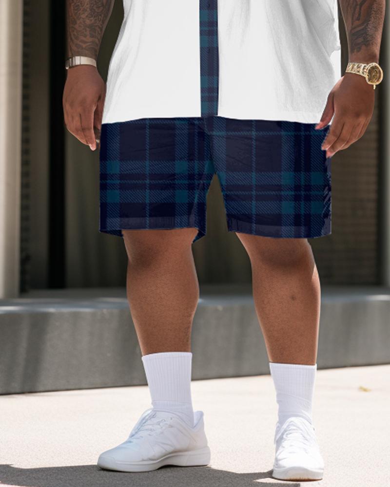 Men's Plus Size Plaid Short Sleeve Shirt Shorts Set