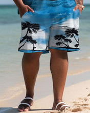 Load image into Gallery viewer, Men&#39;s Large Size Hawaiian Blue Sky and White Clouds Coconut Tree Shirt and Shorts Two-piece Set