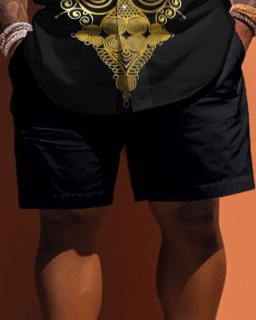 Men's Plus Size Ethnic Pattern Printed Short Sleeve Shirt And Shorts Set