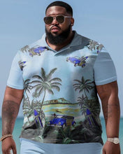 Load image into Gallery viewer, Men&#39;s Large Size Hawaiian Colorblock Coconut Blue Shirt and Shorts Two Piece Set