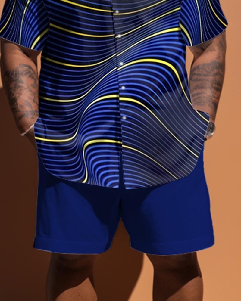 Men's Plus Size Simple Geometric Pattern Short Sleeve Shirt Shorts Set