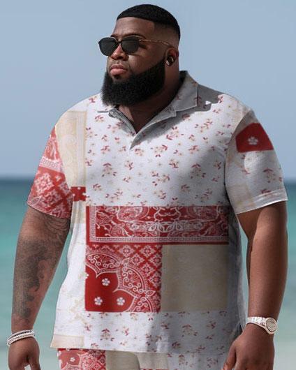 Men's Plus Size Seaside Peris Pattern Hawaiian Shirt Shorts Two Piece Set