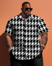 Load image into Gallery viewer, Men&#39;s Plus Size Classic Houndstooth Pattern Short Sleeve Shirt Shorts Set