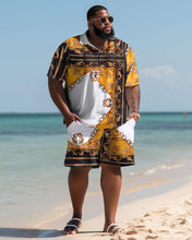 Load image into Gallery viewer, Men&#39;s Large Size Hawaiian Chain Pattern Art Color Block Shirt and Shorts Two-piece Set