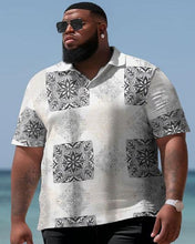 Load image into Gallery viewer, Men&#39;s Large Size Hawaiian Color Block Pattern Shirt Shorts Two Piece Set