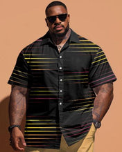 Load image into Gallery viewer, Men&#39;s Plus Size Simple Strip Print Short-sleeved Shirt And Shorts Set