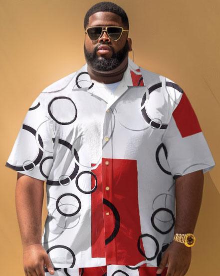 Men's Plus Size Simple Geometric Pattern Short Sleeve Shirt Shorts Set