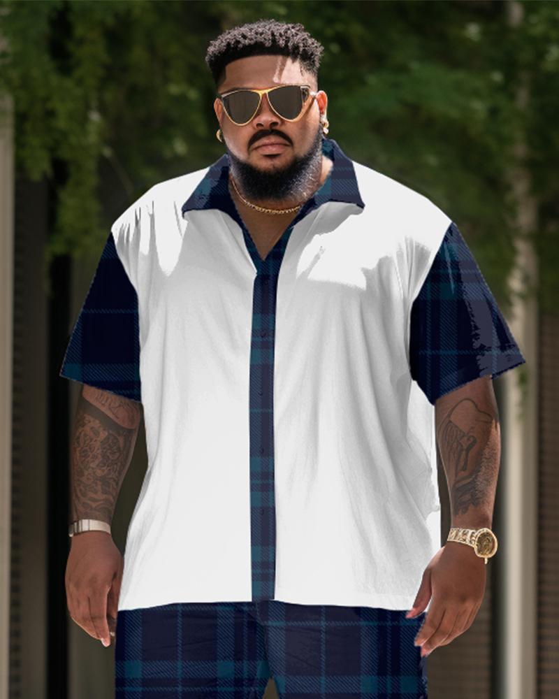 Men's Plus Size Plaid Short Sleeve Shirt Shorts Set