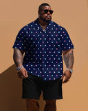 Men's Plus Size Small Polo Dot Print Short Sleeve Shirt Shorts Set