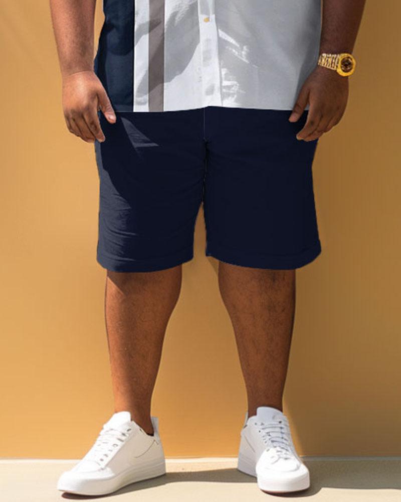 Men's Plus Size Casual Simple Striped Print Short Sleeve Shirt Shorts Suit