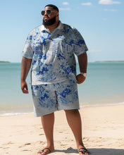 Load image into Gallery viewer, Men&#39;s Plus Size Hawaiian Art Wave Color Block Shirt And Shorts Two-Piece Set