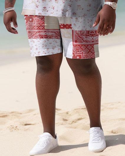 Men's Plus Size Seaside Peris Pattern Hawaiian Shirt Shorts Two Piece Set