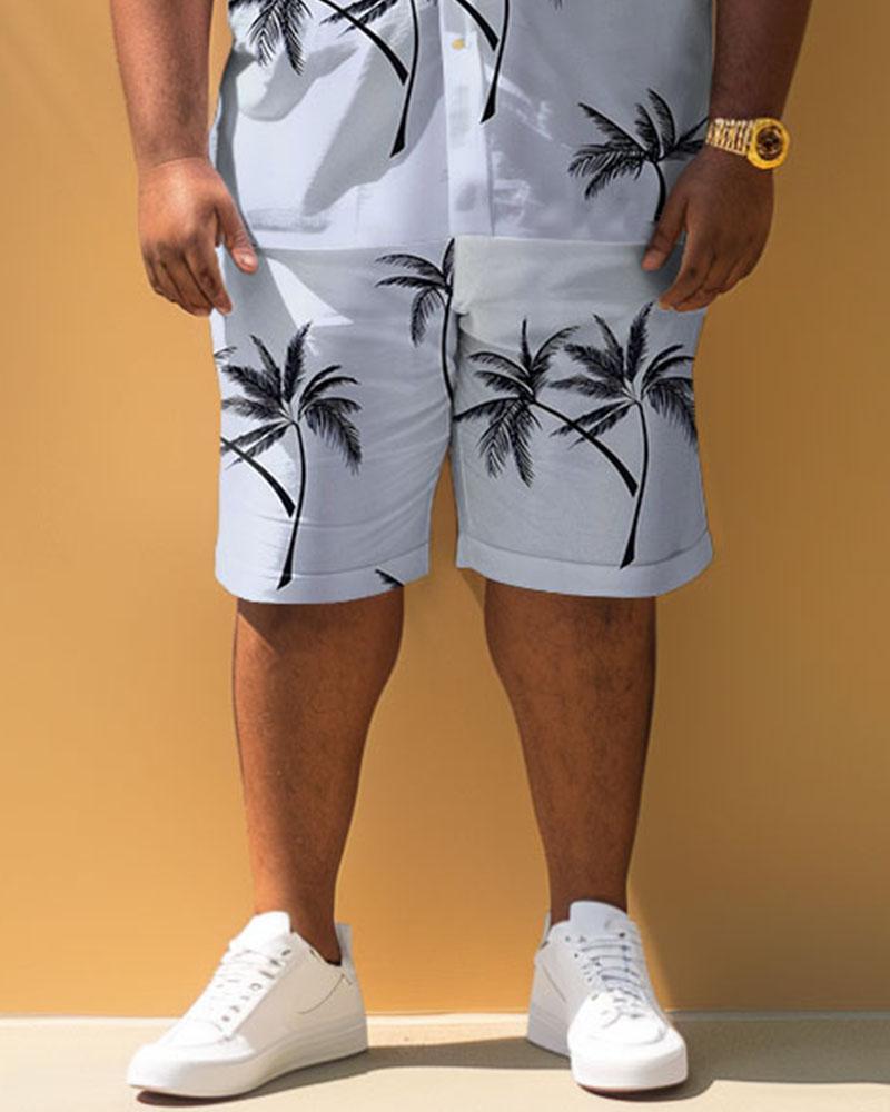 Men's Plus Size Casual Simple Coconut Tree Print Short Sleeve Shirt Shorts Suit