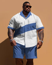 Load image into Gallery viewer, Men&#39;s Plus Size Striped Patchwork Short Sleeve Shirt Shorts Set