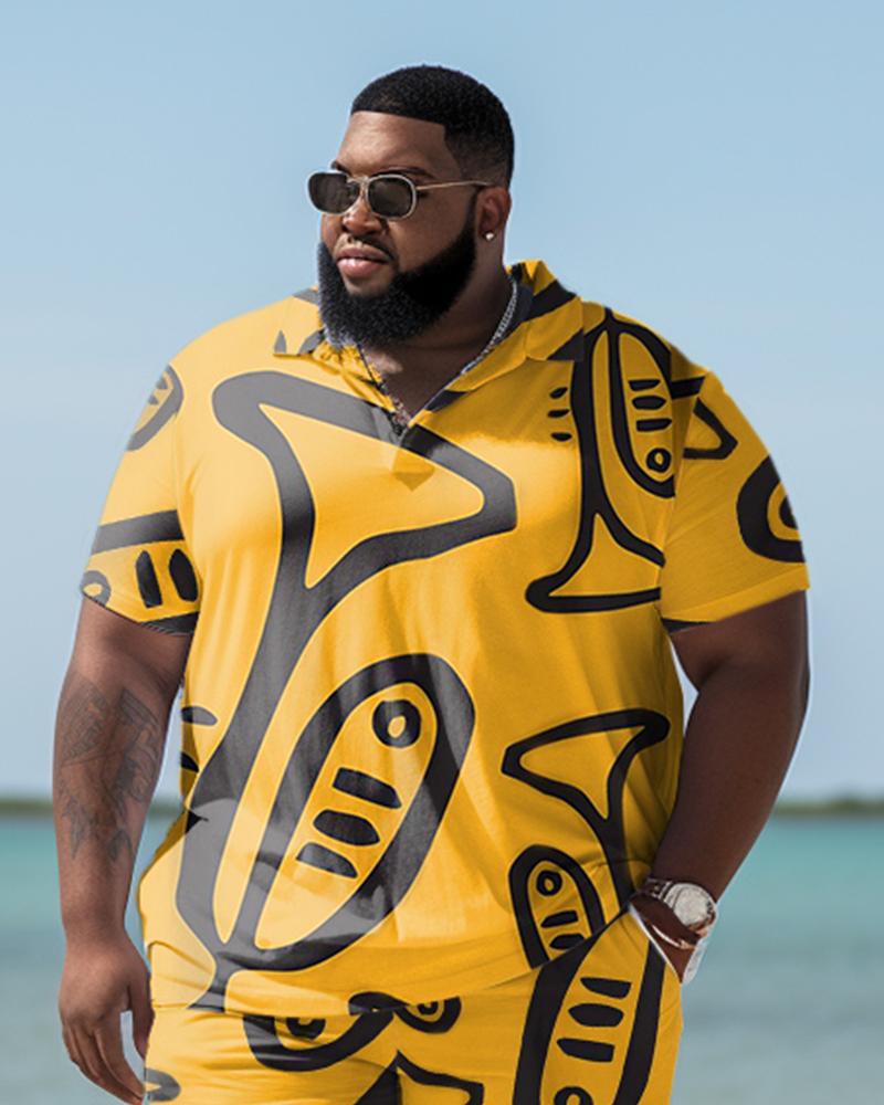 Men's Plus Size Doodle Beach Hawaiian Style Two-Piece Set