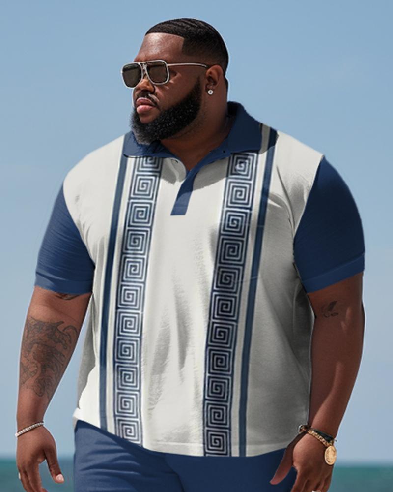 Men's Plus Size Business Stripe Beach Two-Piece Set