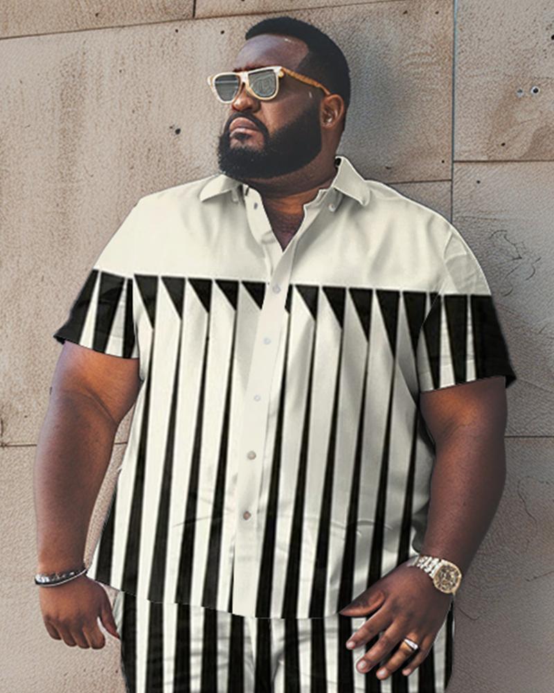 Men's Plus Size Striped Short Shirt Shorts Set