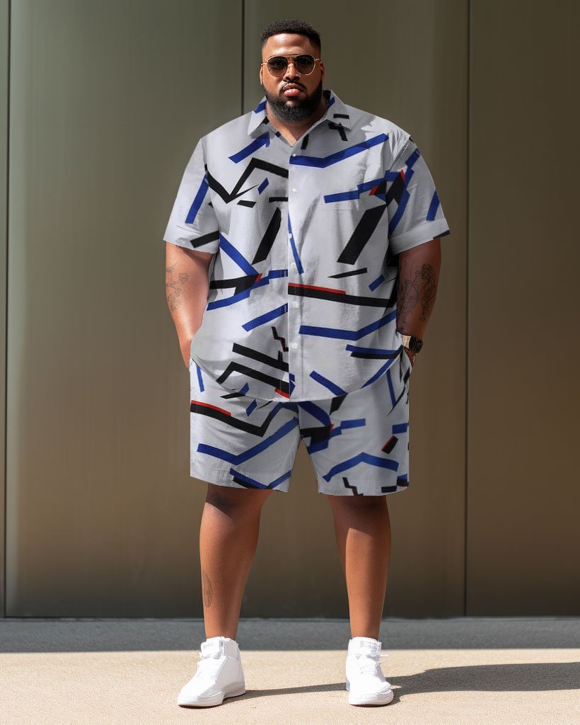 Men's Plus Size Casual Retro Classic Graphic Street Short Shirt Shorts Suit