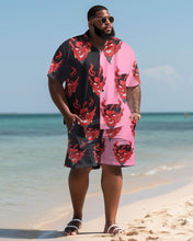 Load image into Gallery viewer, Men&#39;s Large Size Hawaiian Color Block Flame Clown Shirt and Shorts Two Piece Set