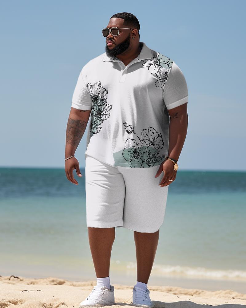 Men's Plus Size Business Irregular Flower Beach Two-Piece Set