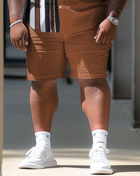 Men's Plus Size Vertical Stripe Printed Short Shirt Shorts Suit