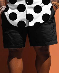 Men's Plus Size Black And White Polka Dot Print Short Sleeve Shirt Shorts Set